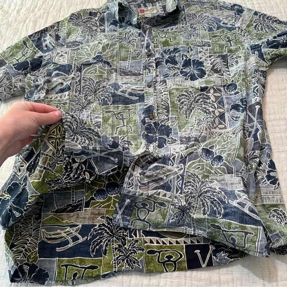 Hilo Hattie Shirt Men XL Green Floral Hawaiian Inside Out Print Theme Vacation - Picture 8 of 8